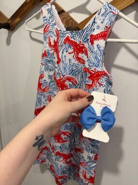 Tommy Bahama Girls Lobster Print Dress Size 7 | Coastal Nautical Summer Sundress